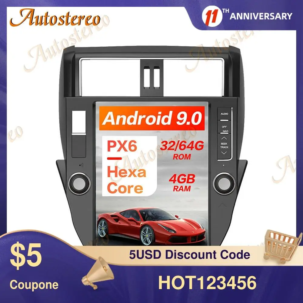 Автомобильный GPS навигатор в стиле Tesla Android 9 0 PX6 для TOYOTA Land Cruiser Prado 150 2010 2013 стерео
