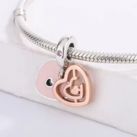 fashion 925 sterling silver pink enamel elegant heart shaped pendant charm bracelet diy jewelry making for original pandora