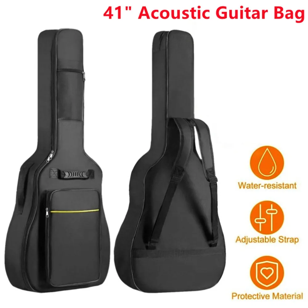 

41" Standard Size Acoustic Guitar Bag Oxford Fabric Double Straps Padded Black Guitar Case Gig Backpack Guitar Accessories