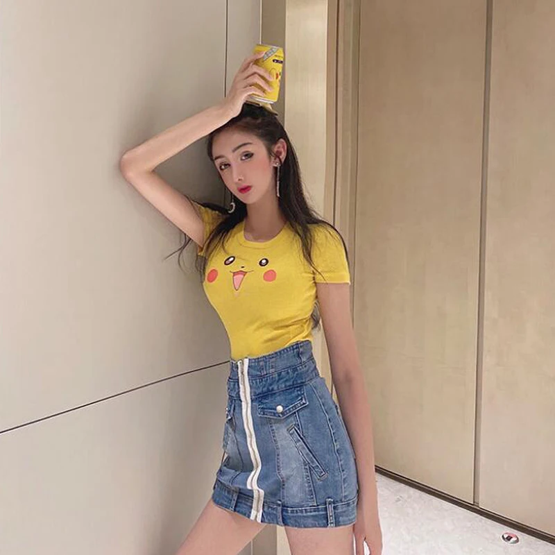 

Summer Net Celebrity New Skinny Cute Girly Style Sexy Pink Tops Women Short Cropped School Uniform T Shirt Women Korean Clothes