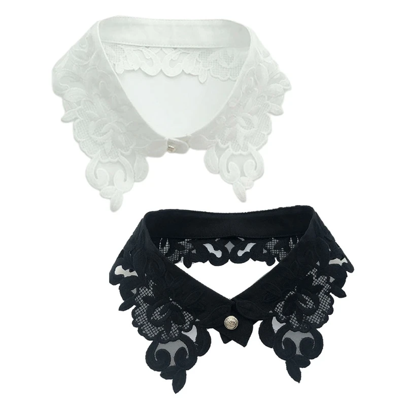

Women Elegant Organza False Collar Vintage Embroidery Floral Lace Decorative Necklace Choker Button Clothing Accessories G5AE