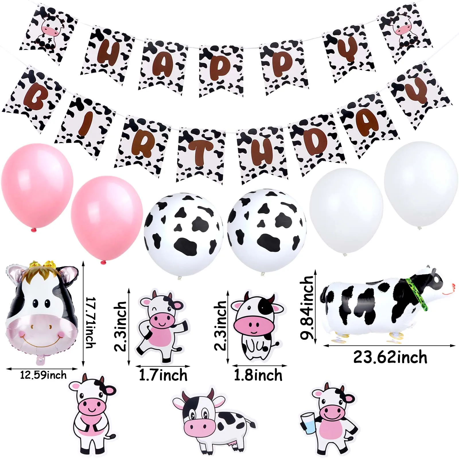 

Cow Birthday Party Decoration Cow Happy Birthday Banner Cake Topping Cow Latex Foil Balloon Party Supplies