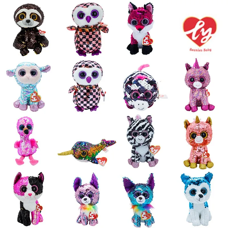 

Плюшевая кукла-животное, мягкая набивная кошка с блестками, кролик, единорог, фламинго, овца, дракон, собака, пингвин, детский подарок на день...