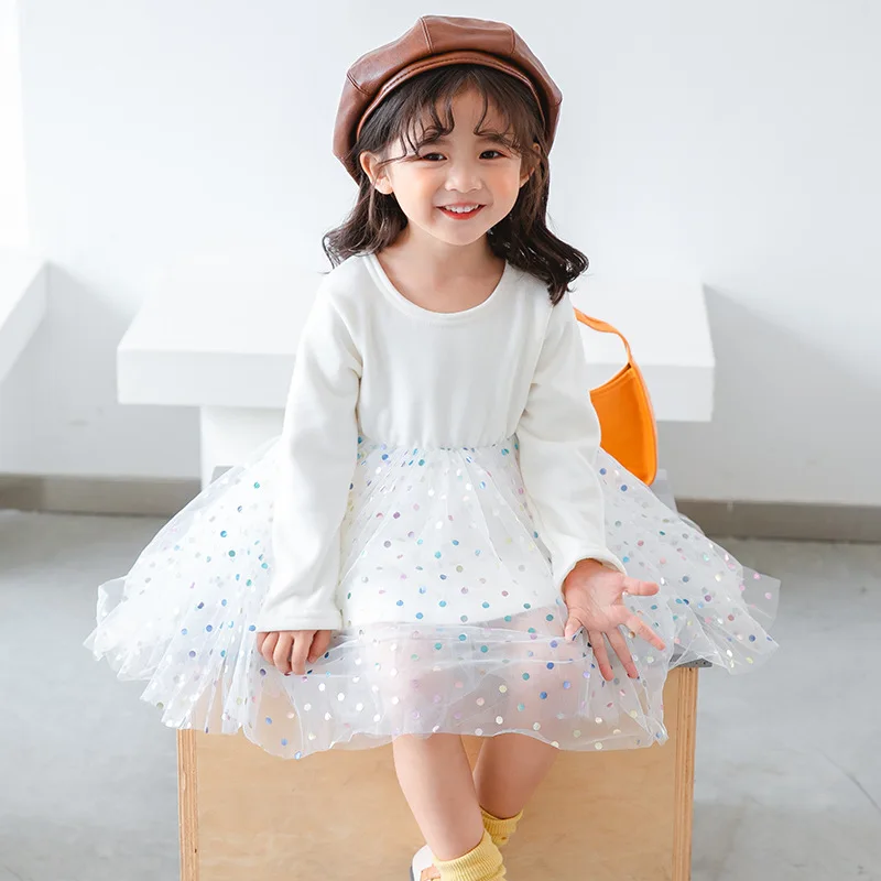 2020 новые платья для девочек модное Сетчатое платье принцессы с длинными рукавами