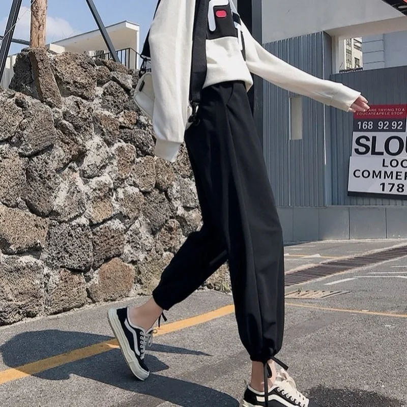Шаровары женские в Корейском стиле свободные Стильные Простые черные брюки с