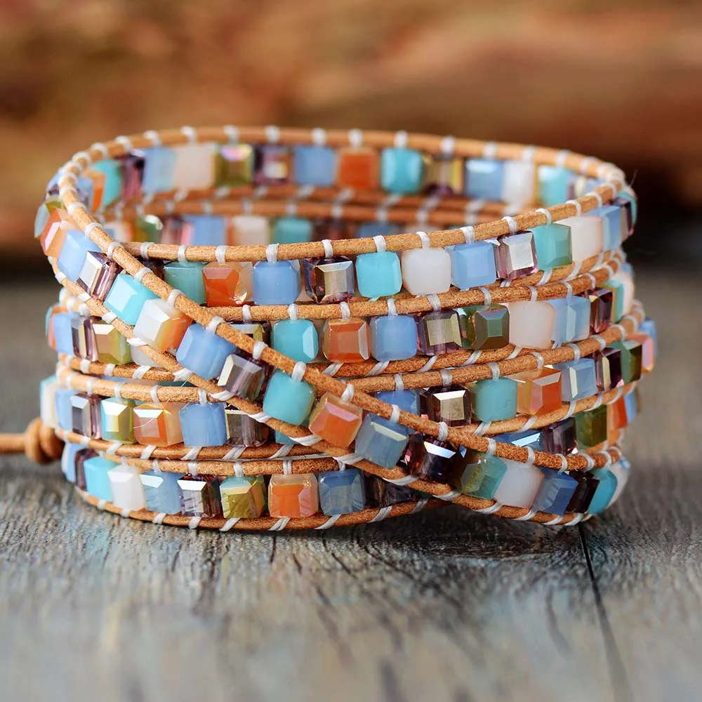 Модные Кристаллы 5 рядов кожаный браслет с бусинами плетеный дружба шикарные