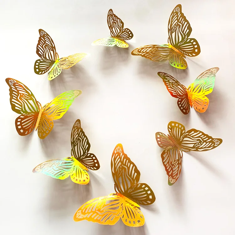 

Золотые 3D наклейки бабочки HonC 12 шт.