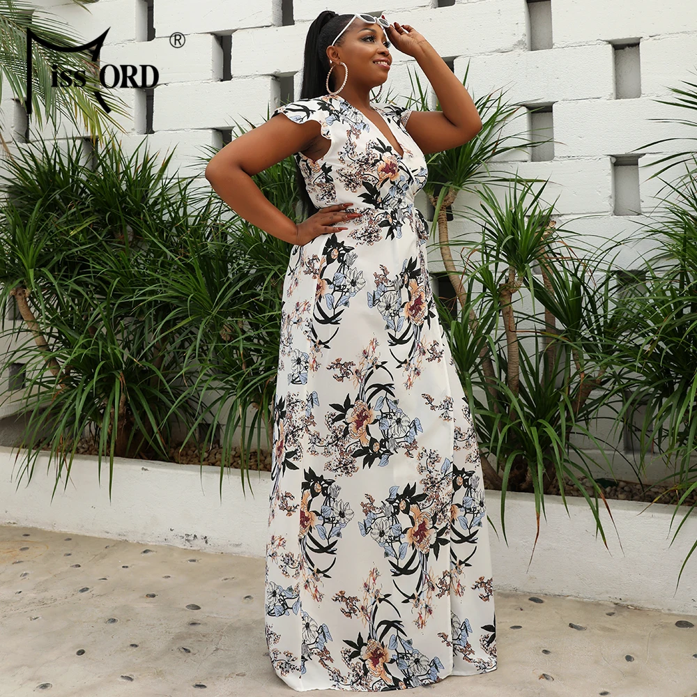 Missord 2021 женское Элегантное летнее макси платье размера плюс с цветочным принтом
