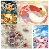 colorful fancy carp red fish 5d diy full square and round diamond painting embroidery cross stitch kit wall art home decor
