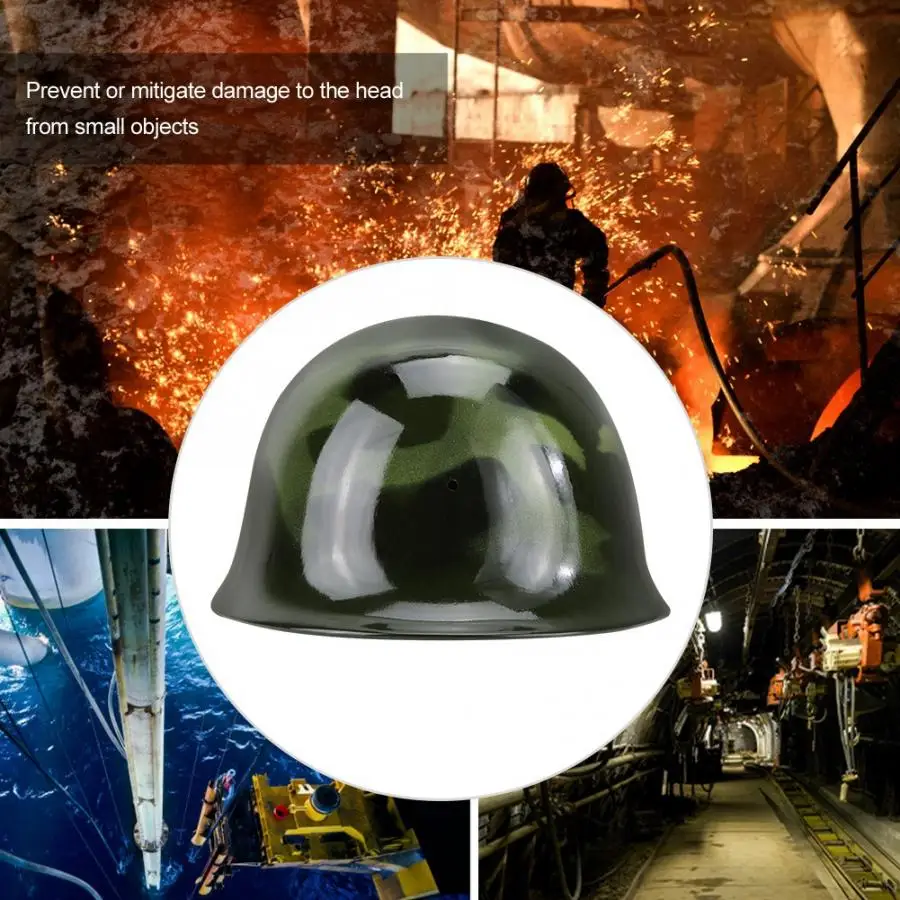 Steel Helmet Fireman Safety Prevention Flame-retardant Pierce Resistance Military Green