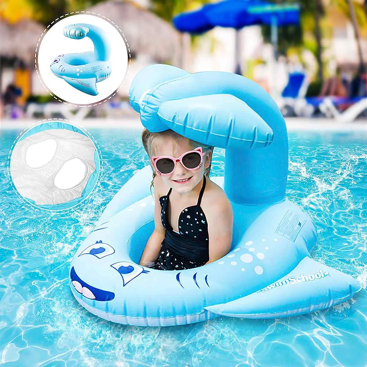 

Inflatable Swimming Ring Blue Whale Childen Float Seat Chair Water Pool Circle Bathing Summer Toy Fun Safe Swim Accessories