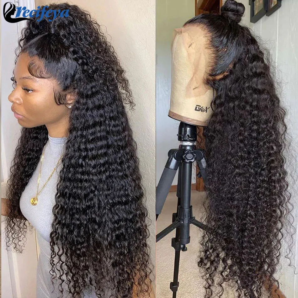 Brazilian Deep Wave 13x4 Lace Frontal Wig 100% Remy Curly Human Hair Lace Wigs Transparent Deep Curly Wave Lace Closure Wigs