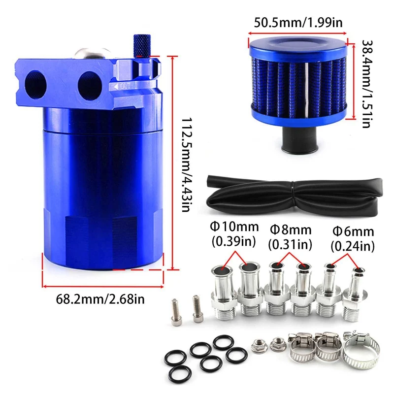 

Aluminum Alloy Car Reservoir Oil Catch Can Kit Dual Port Fuel Tank 300ml With Drain Valve Breather Cylinder Filter OCC025