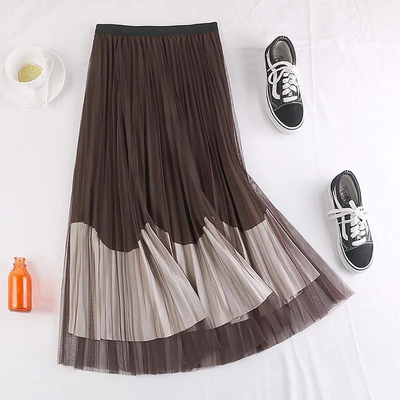 Женская юбка средней длины осенне-зимняя тонкая сетчатая шерстяная