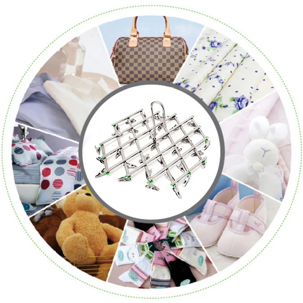 

Folding Drying Rack Underwear Socks Clip Windproof Stainless Steel 35 Pegs Clip Folding Swivel Hook Hanger Drying Rack Laundry