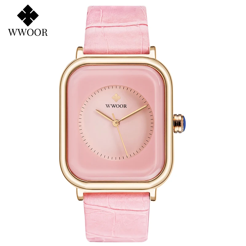 

Relogio Feminino WWOOR 2021 New Women Watch Fashion Pink Leather Ladies Wrist Watch Top Brand Luxury Bracelet Watch Female xfcs