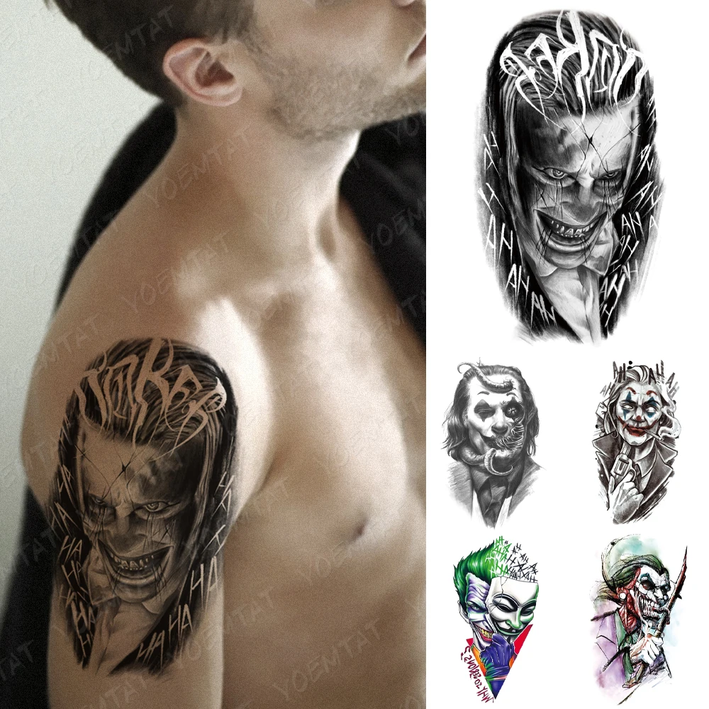 Водонепроницаемая Временная тату-наклейка Череп Джокер клоун Хэллоуин косплей