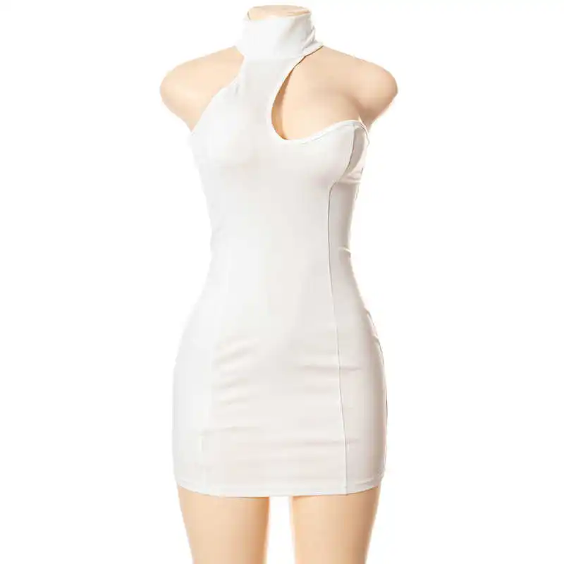 

ICCLEK 2021 summer new solid color halter neck sleeveless backless asymmetrical hip dress