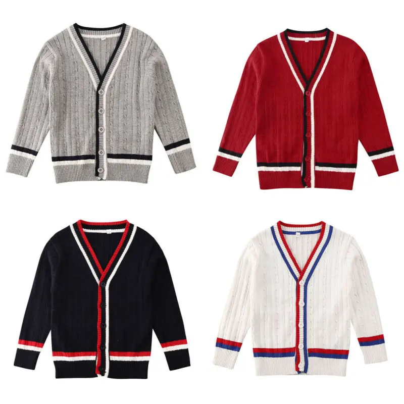 Вязаный свитер на пуговицах для маленьких мальчиков и девочек 4 цвета кардиган