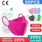 50 шт., многоразовые респираторы Kn95 FFP2, черные