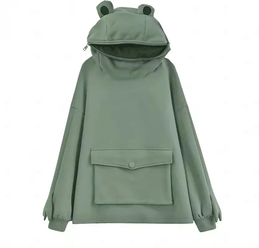 

Autumn and winter new mid-length design super cute frog sweater thick and velvet cute girl loose lazy top