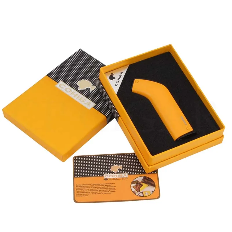 COHIBA зажигалка ручной стиль одиночный струйный фонарь Зажигалка для сигар ветрозащитная многоразовая настольная зажигалка с подарочной коробкой