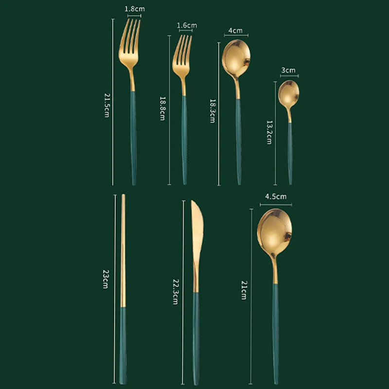 

Gold Dinnerware Set Stainless Steel Cutlery Set Knife Fork Spoon Chopsticks Western Food Tableware Dropshipping Free Combination