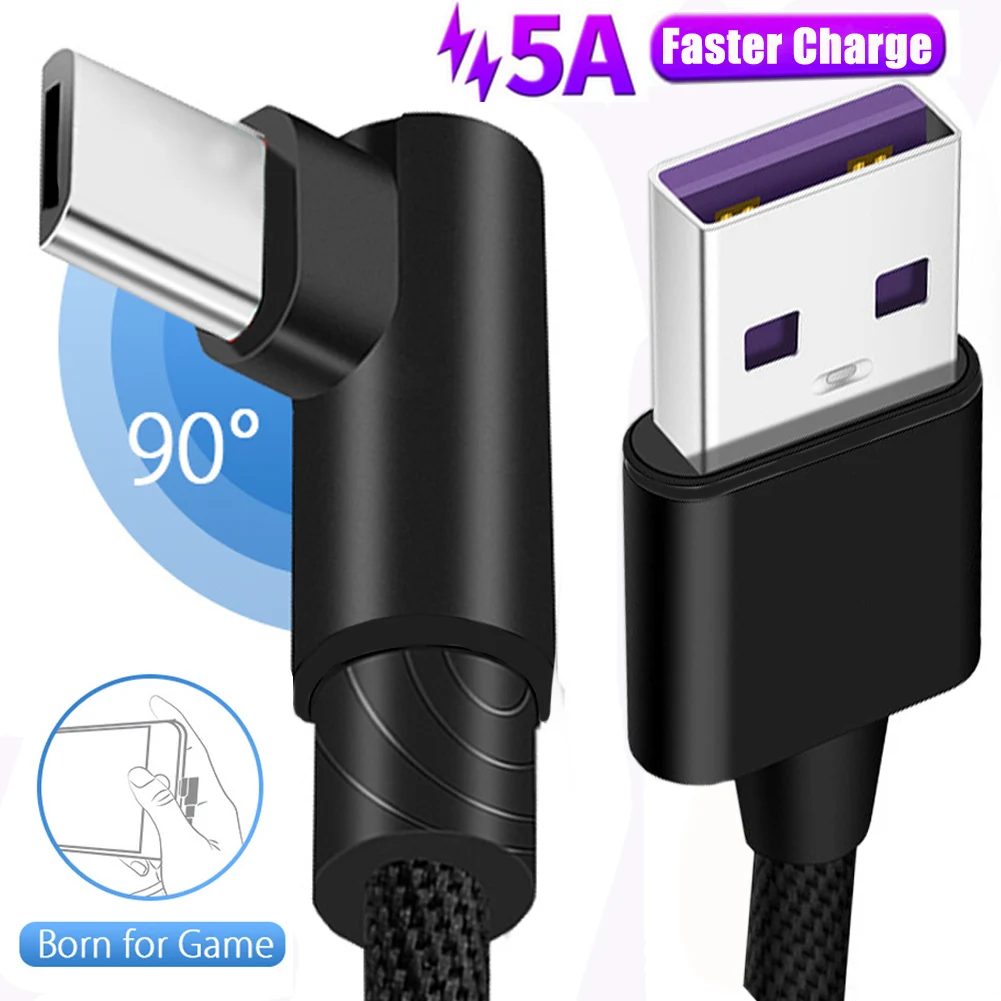 5А 90 градусов l-образный Быстрый зарядный кабель USB type C синхронизации для huawei samsung