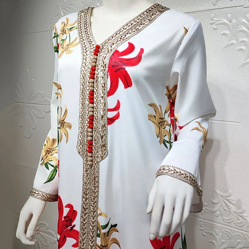 Women's Long Muslim Dress Abaya Dubai Turkey Hijab 2021 Long Sleeve Print Islamic Modest Traditional Arabic Evening Saudi Robe