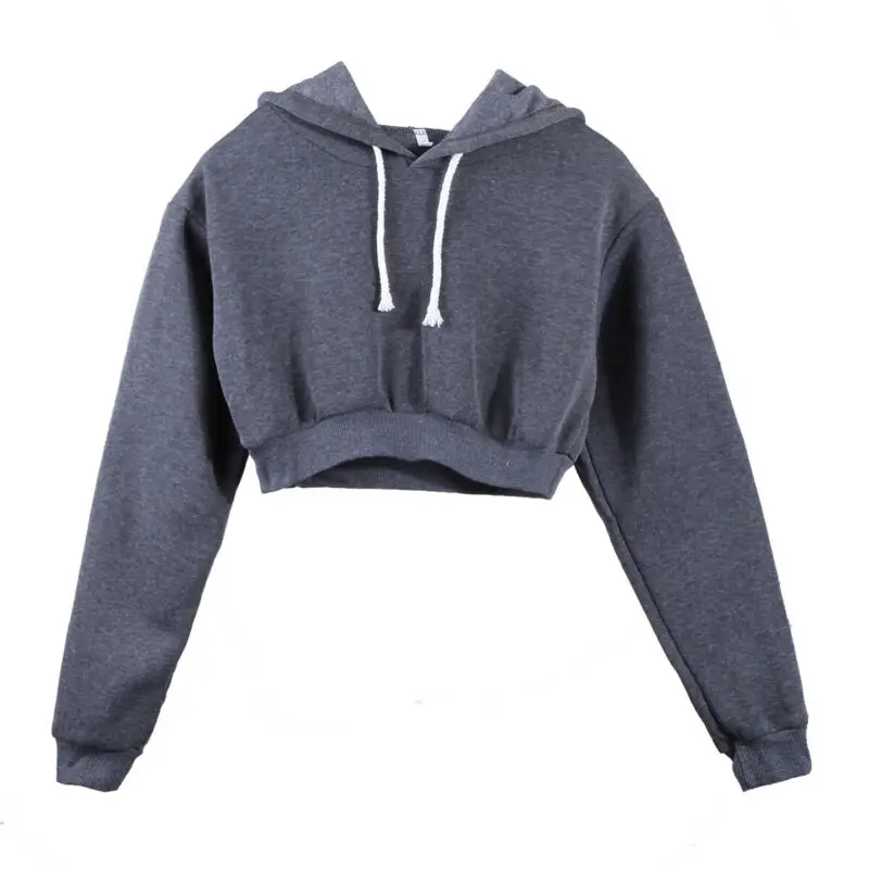 

2019 Fashion Women Sweatershirts Feme Long Sleeve Pullover Solid Crop Hoodies Sport Pullover Tops Casual Jumper Coat Hoodies