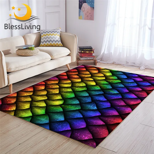 BlessLiving Dragon Scales Large Carpet for Living Room Reptile Skin Soft Floor Mat Animal Area Rug 122x183 Colorful Alfombra 1pc 1