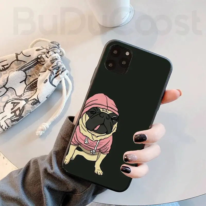 

Slok Pug French Bulldog Soft black Phone Case For iphone 11 Pro11 Pro Max X XS XR XS MAX 8plus 7 6splus 5s se 7plus case