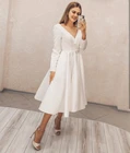 Женское Короткое свадебное платье, простое винтажное платье А-силуэта с длинным рукавом и V-образным вырезом в стиле бохо, платье невесты, 2022