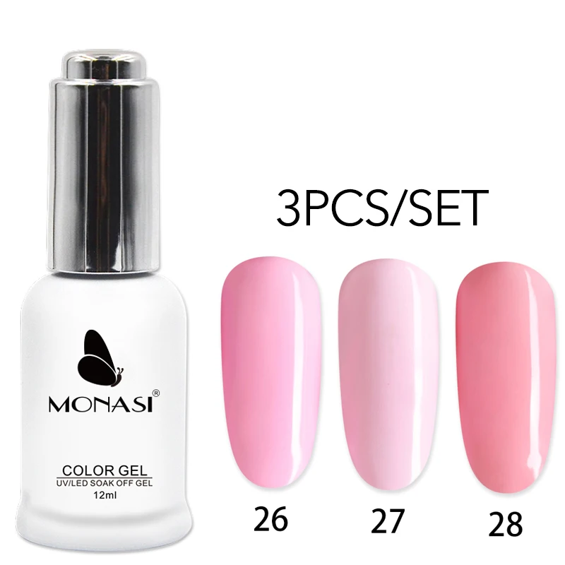 Набор гель лаков MONASI Натуральная Розовая серия 3 цвета дизайн ногтей Отмачивание