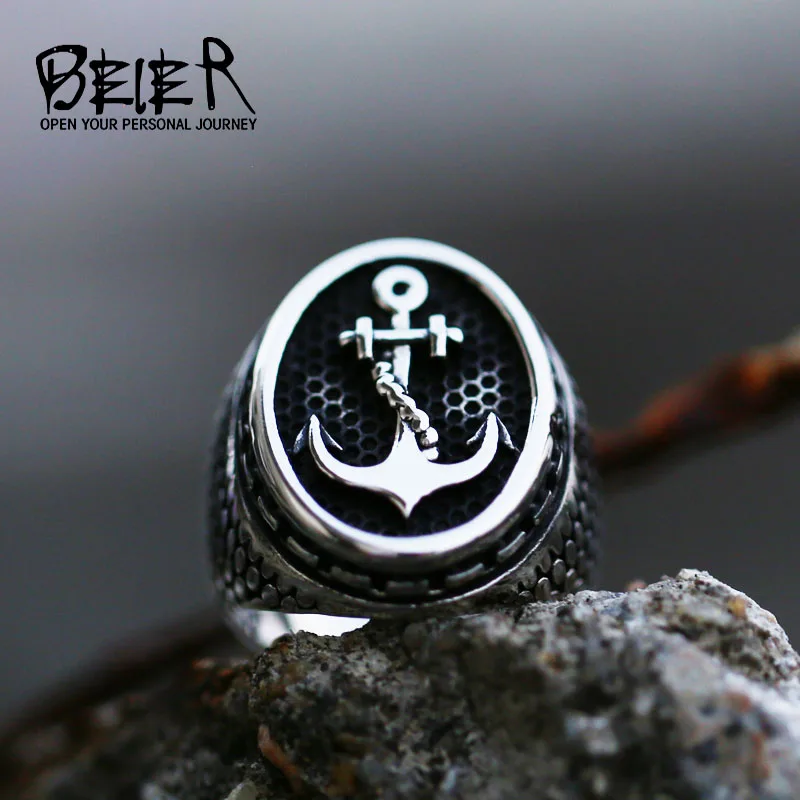 Upgraded Design Classic Bumps Signet Ring Navy Ship Shape Ring For Men Fashion Boat Jewelry