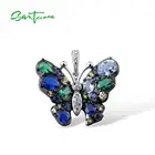 Женская серебряная подвеска SANTUZZA, из серебра 925 пробы с голубой бабочкой и разноцветными камнями, модные ювелирные украшения из драгоценных камней для вечеринок