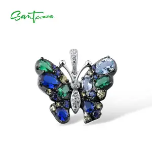Женская серебряная подвеска SANTUZZA, из серебра 925 пробы с голубой бабочкой и разноцветными камнями, модные ювелирные украшения из драгоценных камней для вечеринок