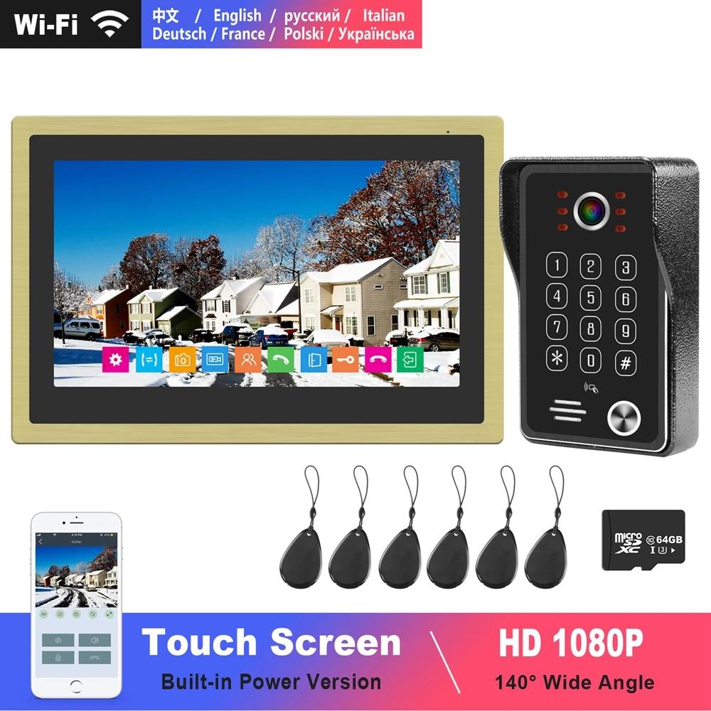 

WiFi Video Intercom 10 Inch Touch Screen Monitor 1080P Keypad Call Panel RFID Doorbell Home Intercom Surveillance Camera System