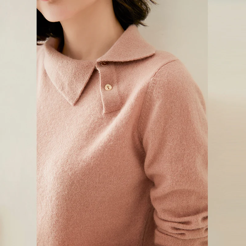 

Woolen sweater women Polo Lapel sweater 20 autumn winter new loose long sleeve knitted coat cashmere bottom sweater