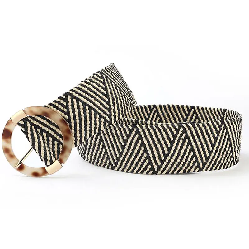 

Boho Women Straw Braided Belt Summer Leopard Round Square Plastic Buckle Straw Belt Vintage Women Knitted Waistband For Dress
