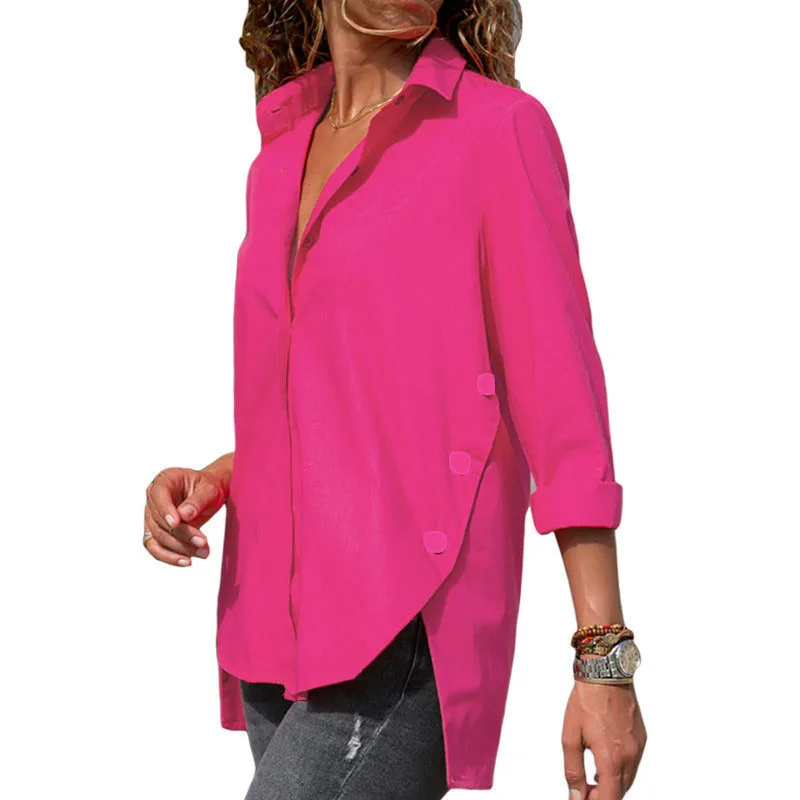 Women's shirts 2019 autumn and winter models long sleeves irregular slits large size women's women 9 colors 8 yards |