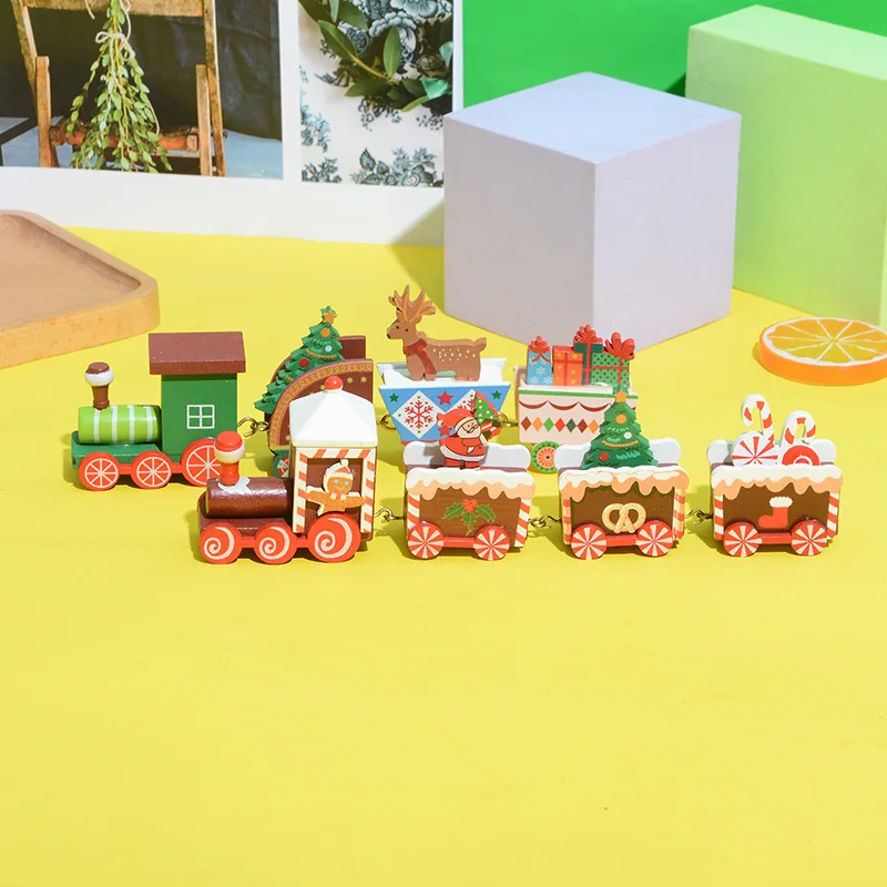 

Деревянный маленький поезд, детские игрушки, подарки для детей, украшение для стола на Рождество для дома, новогодние и рождественские пода...