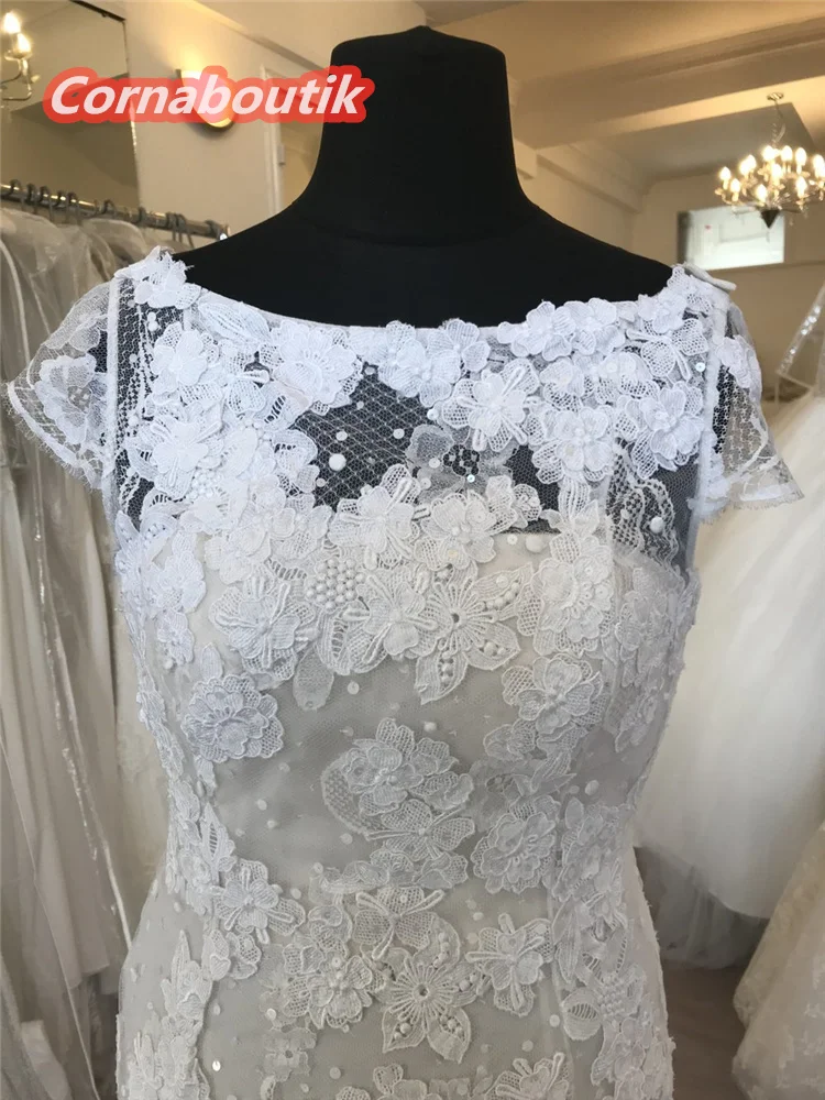 

2021 Vestido De Noiva Sirena Cap Sleeve Floral Lace Flower Appliques COR-025 Bridal Gowns Wedding Dress Robe Mariage
