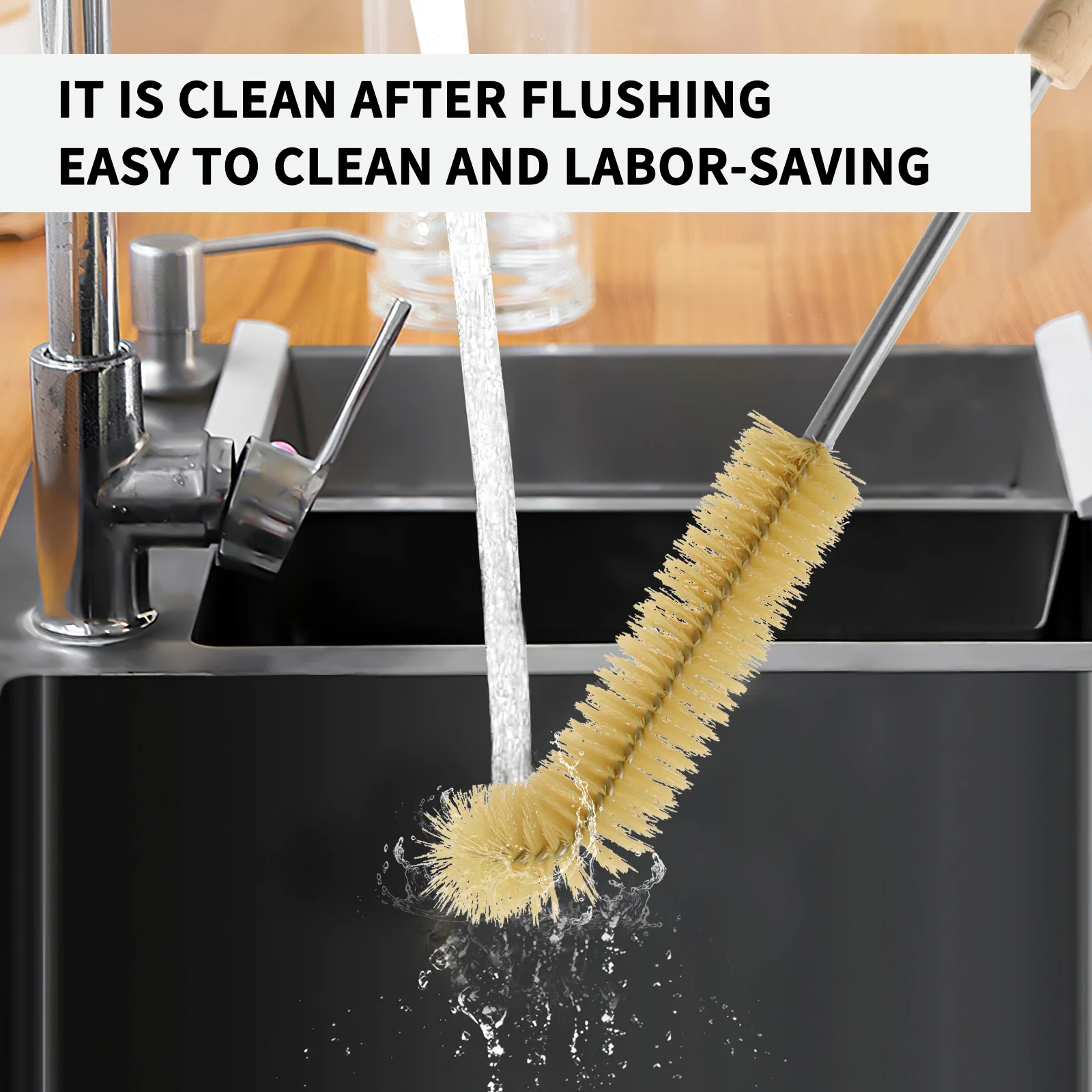 

Kitchen Cleaning Brush L-shaped Coffee Tea Glass Cup Baby Bottle Brush Hangable Wooden Handle Cleaner