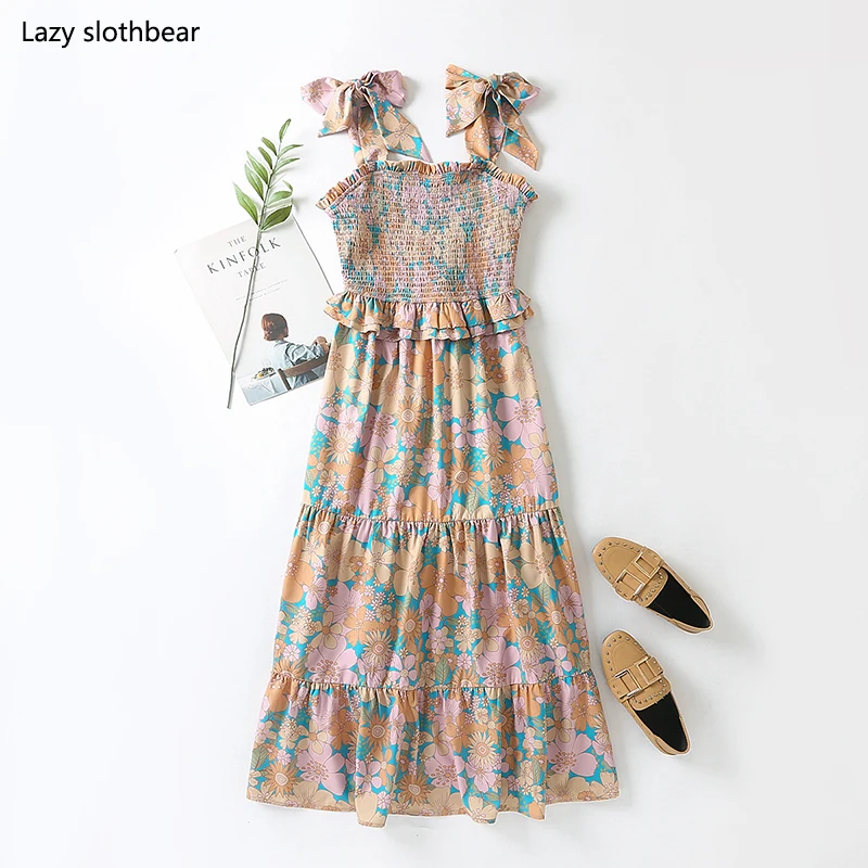 

Summer floral print dress ladies holiday long dress fashion sweet dress
