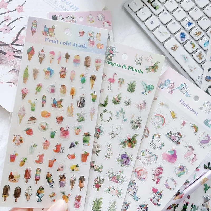 1 Sheet Kawaii Cat Cactus Fruit Drink Starry Mini Decorative Stickers Notebook Decoration | Канцтовары для офиса и дома