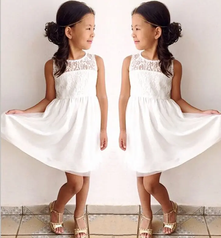 Модное белое кружевное платье для маленьких девочек праздничные нарядные