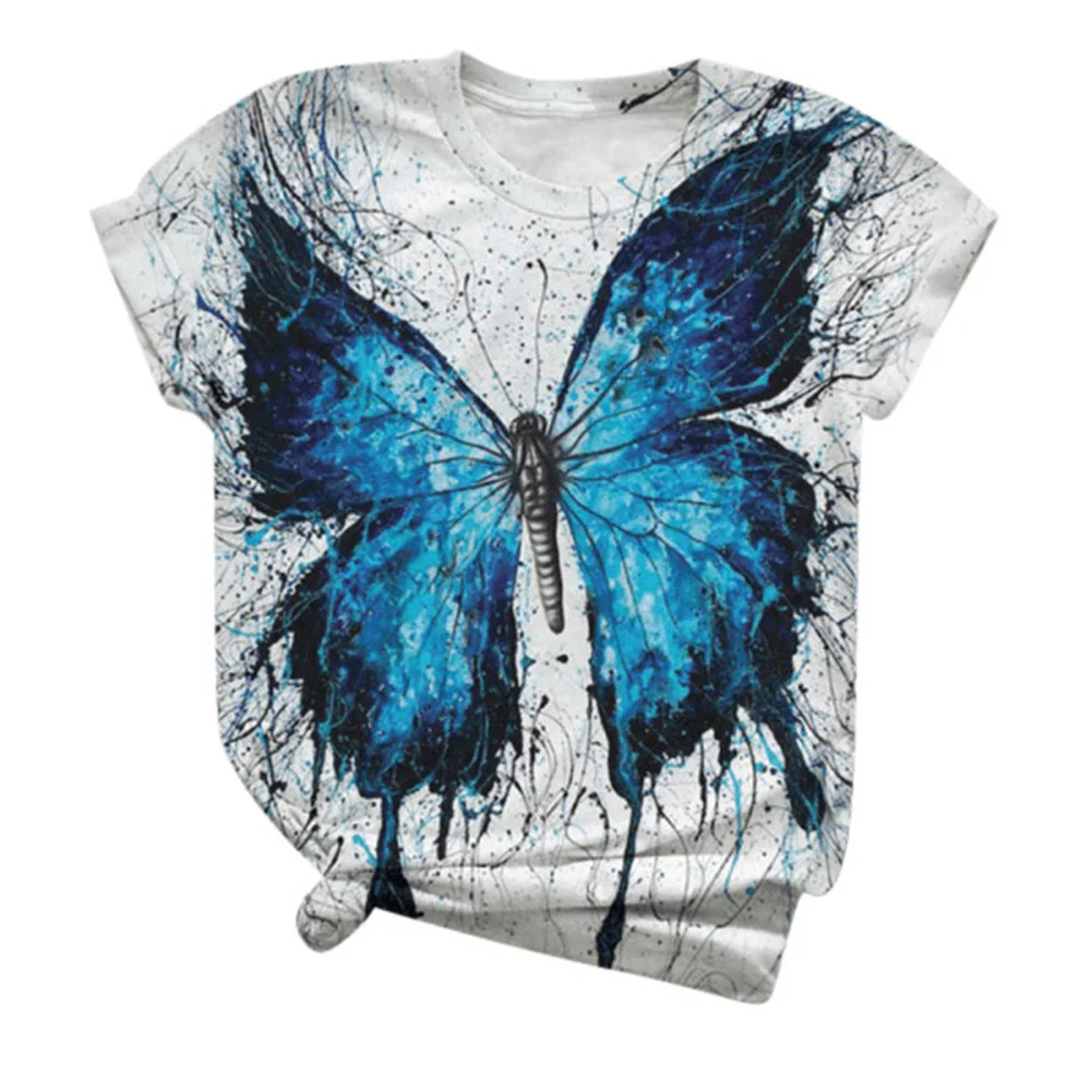

2021 new T-shirt ladies Harajuku sexy top ladies plus size short-sleeved butterfly print O-neck T-shirt T-shirt