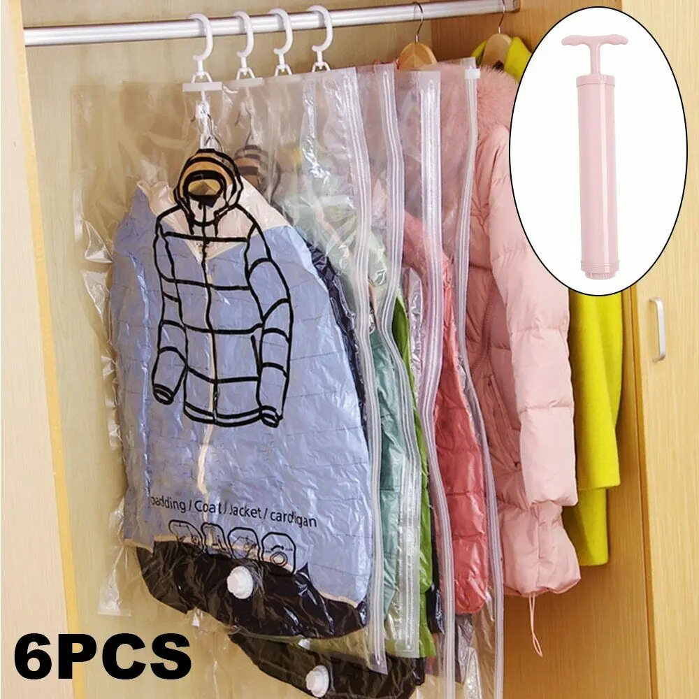 6 шт./компл. можно повесить вакуумный мешок для одежды складной прозрачный