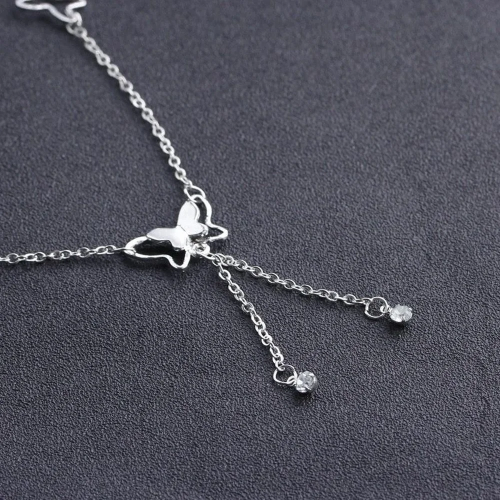 

INS Fashion Butterfly Anklet Rhinestone Tennis Chain Foot Chain Jewelry for Women Summer Party Anklet Butterfly Barefoot Chain